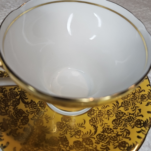 Aynsley England Bone China Cup and Saucer YELLOW GOLD White Gold RARE - Picture 12 of 16